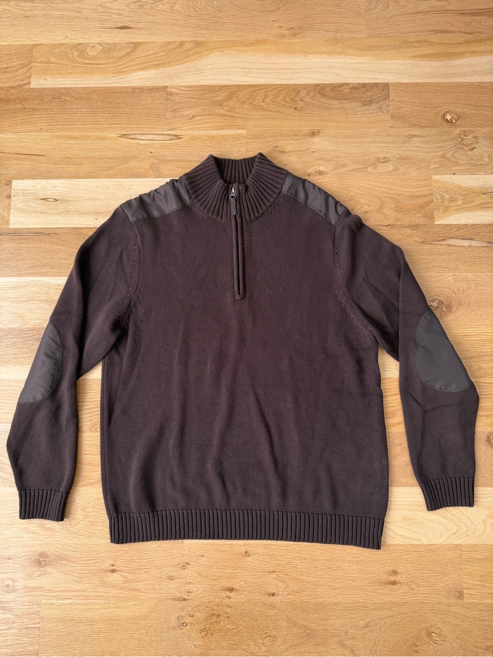 Raffi Shaya Men's Brown 1/4 Zip Sweater with Elbow Patches - Size L